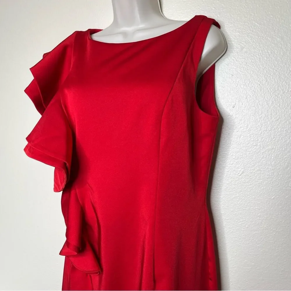 Mac Duggal Asymmetrical Ruffle Sleeve Red Cocktail Dress Women Size Medium READ
